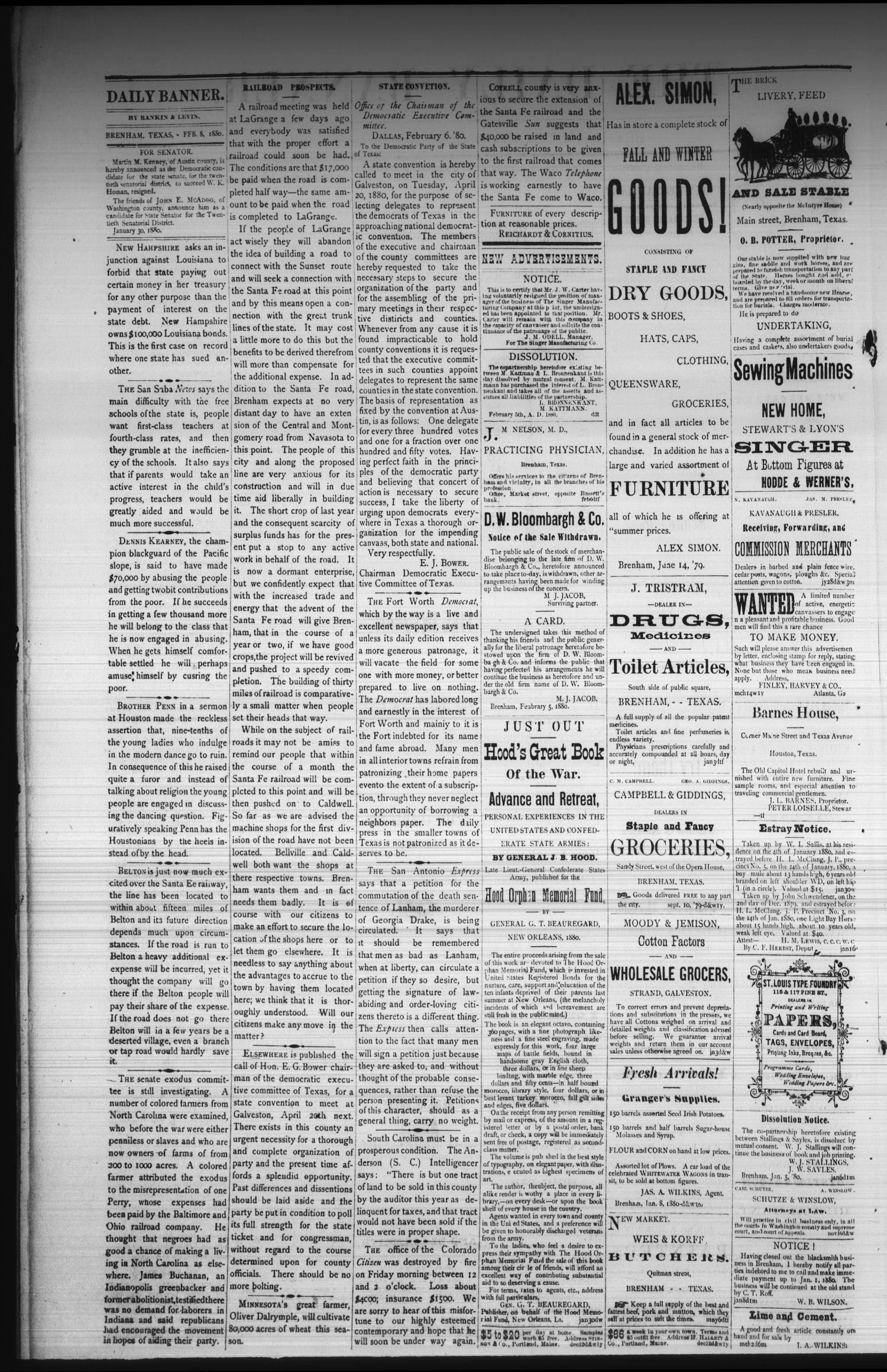 The Daily Banner. (Brenham, Tex.), Vol. 5, No. 34, Ed. 1 Sunday, February 8, 1880
                                                
                                                    [Sequence #]: 2 of 4
                                                