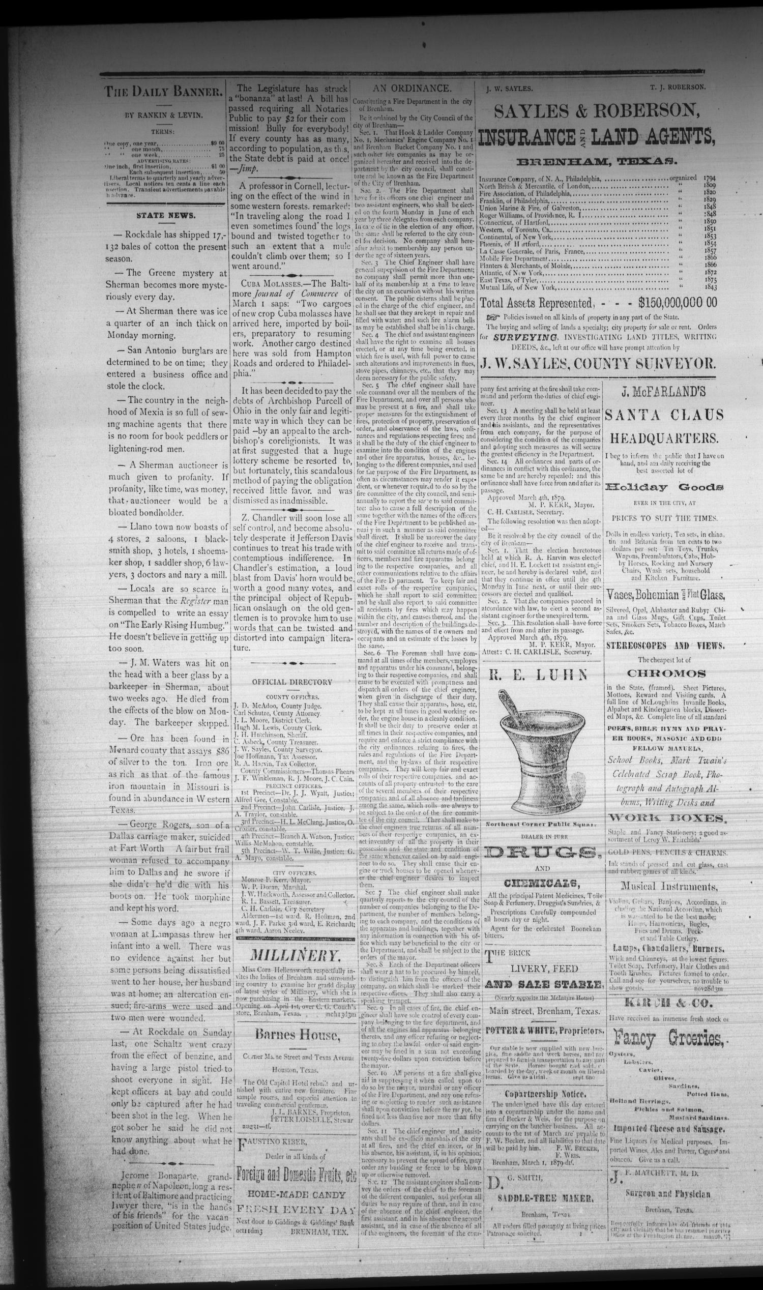 The Daily Banner. (Brenham, Tex.), Vol. 4, No. 68, Ed. 1 Thursday, March 20, 1879
                                                
                                                    [Sequence #]: 2 of 4
                                                