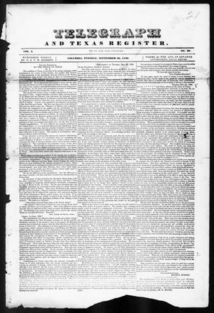 Primary view of object titled 'Telegraph and Texas Register (Columbia, Tex.), Vol. 1, No. 30, Ed. 1, Tuesday, September 20, 1836'.