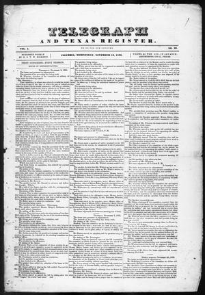 Primary view of Telegraph and Texas Register (Columbia, Tex.), Vol. 1, No. 39, Ed. 1, Wednesday, November 16, 1836