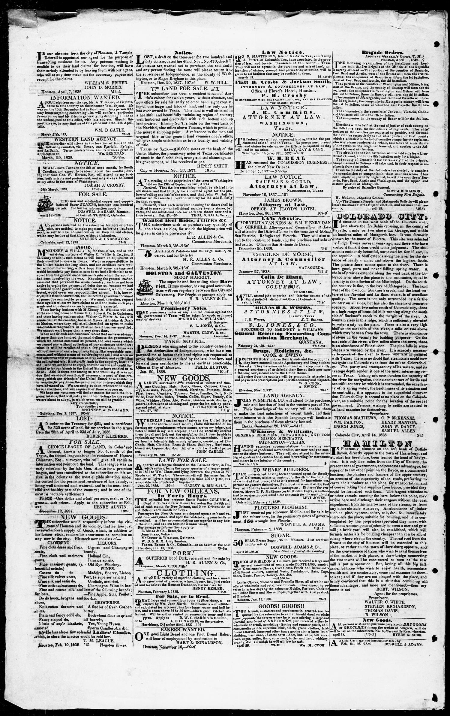 Telegraph and Texas Register (Houston, Tex.), Vol. 3, No. 24, Ed. 1, Saturday, May 5, 1838
                                                
                                                    [Sequence #]: 4 of 4
                                                