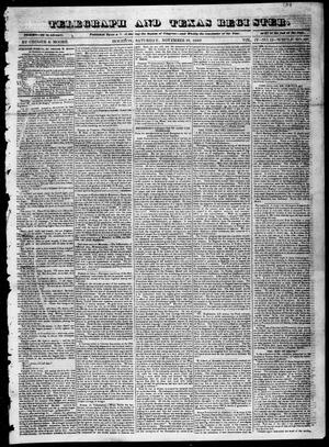Primary view of object titled 'Telegraph and Texas Register (Houston, Tex.), Vol. 4, No. 11, Ed. 1, Saturday, November 10, 1838'.