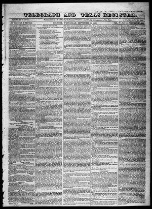 Primary view of object titled 'Telegraph and Texas Register (Houston, Tex.), Vol. 5, No. 11, Ed. 1, Wednesday, September 18, 1839'.