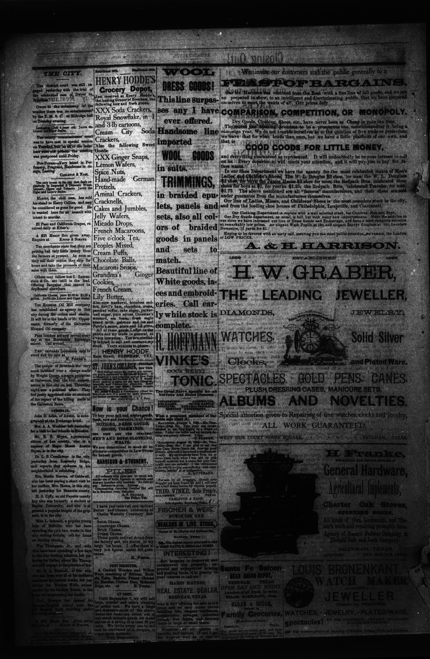 Brenham Daily Banner. (Brenham, Tex.), Vol. 13, No. 213, Ed. 1 Wednesday, September 12, 1888
                                                
                                                    [Sequence #]: 4 of 4
                                                