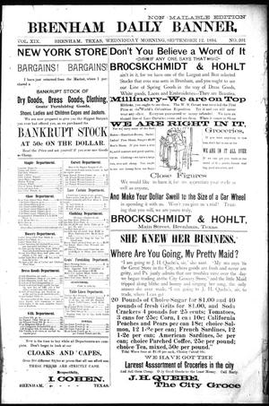 Primary view of object titled 'Brenham Daily Banner. (Brenham, Tex.), Vol. 19, No. 201, Ed. 1 Wednesday, September 12, 1894'.