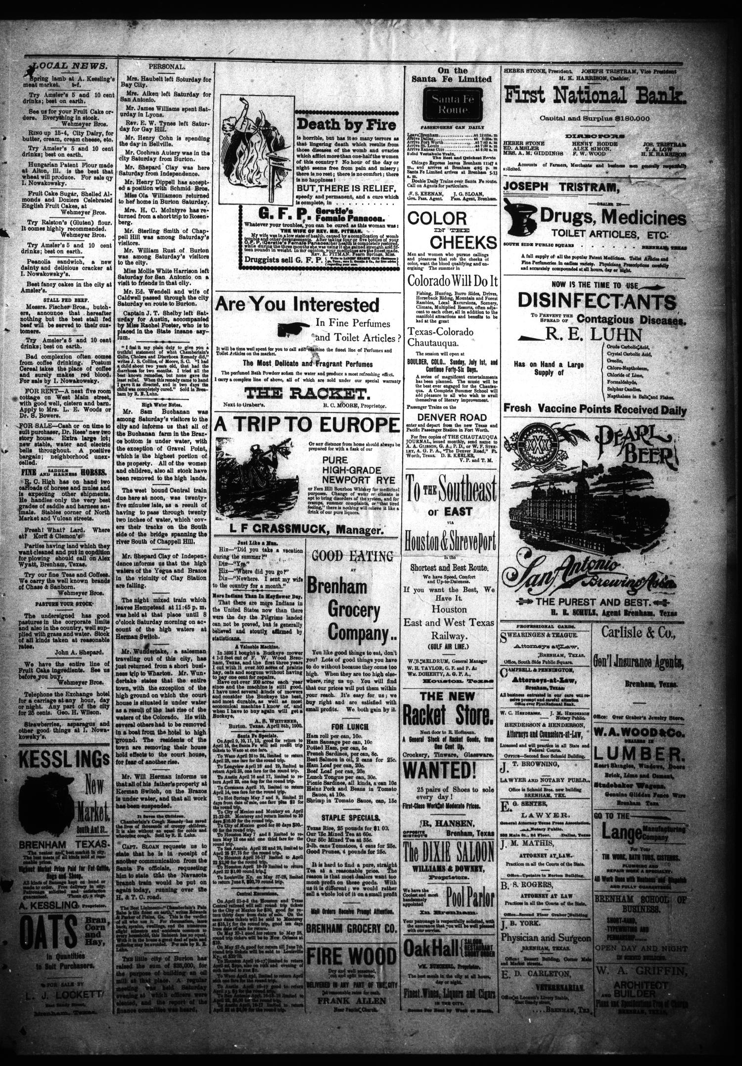 Brenham Daily Banner. (Brenham, Tex.), Vol. 25, No. 90, Ed. 1 Sunday, April 15, 1900
                                                
                                                    [Sequence #]: 3 of 4
                                                