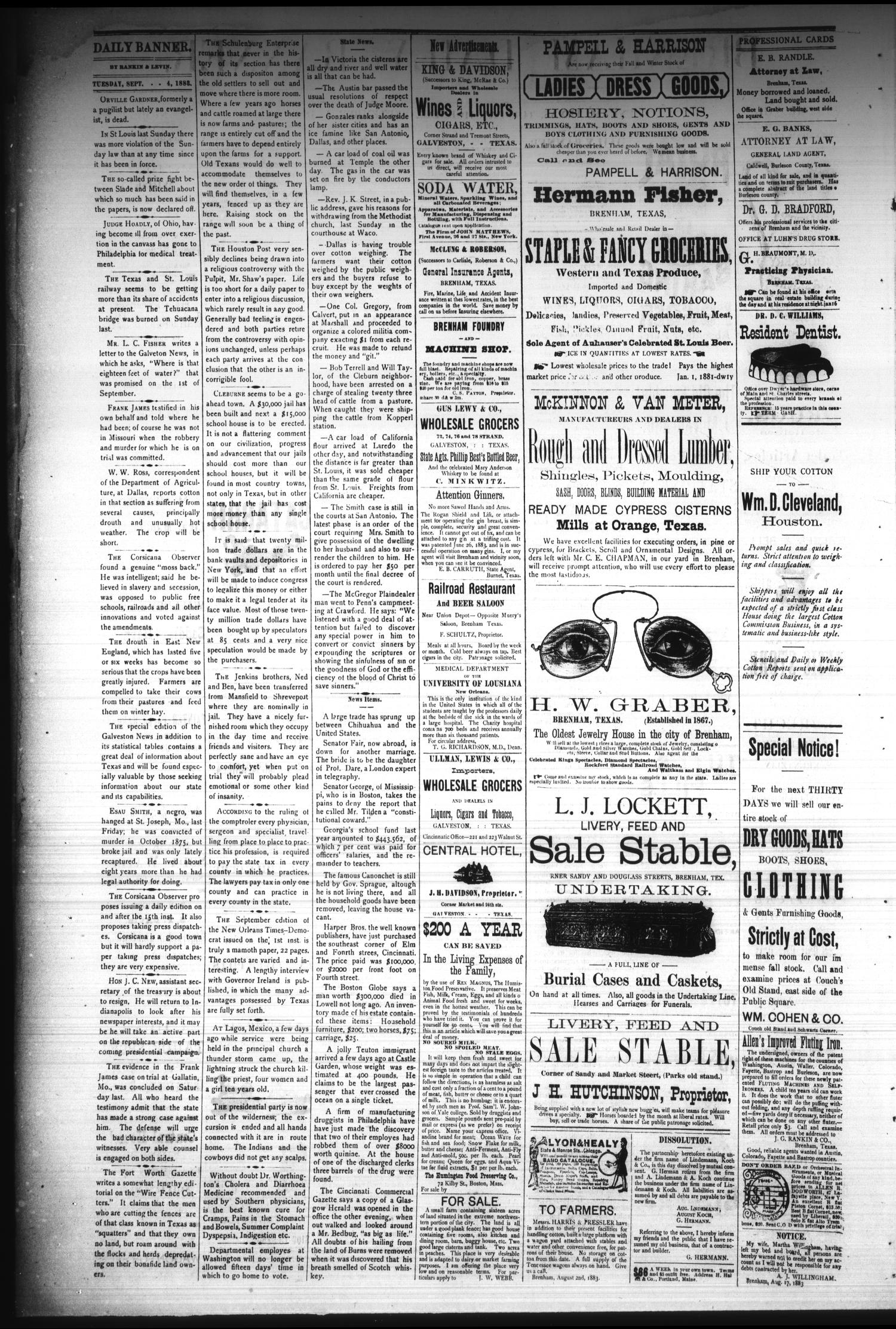 Brenham Daily Banner. (Brenham, Tex.), Vol. 8, No. 211, Ed. 1 Tuesday, September 4, 1883
                                                
                                                    [Sequence #]: 2 of 4
                                                