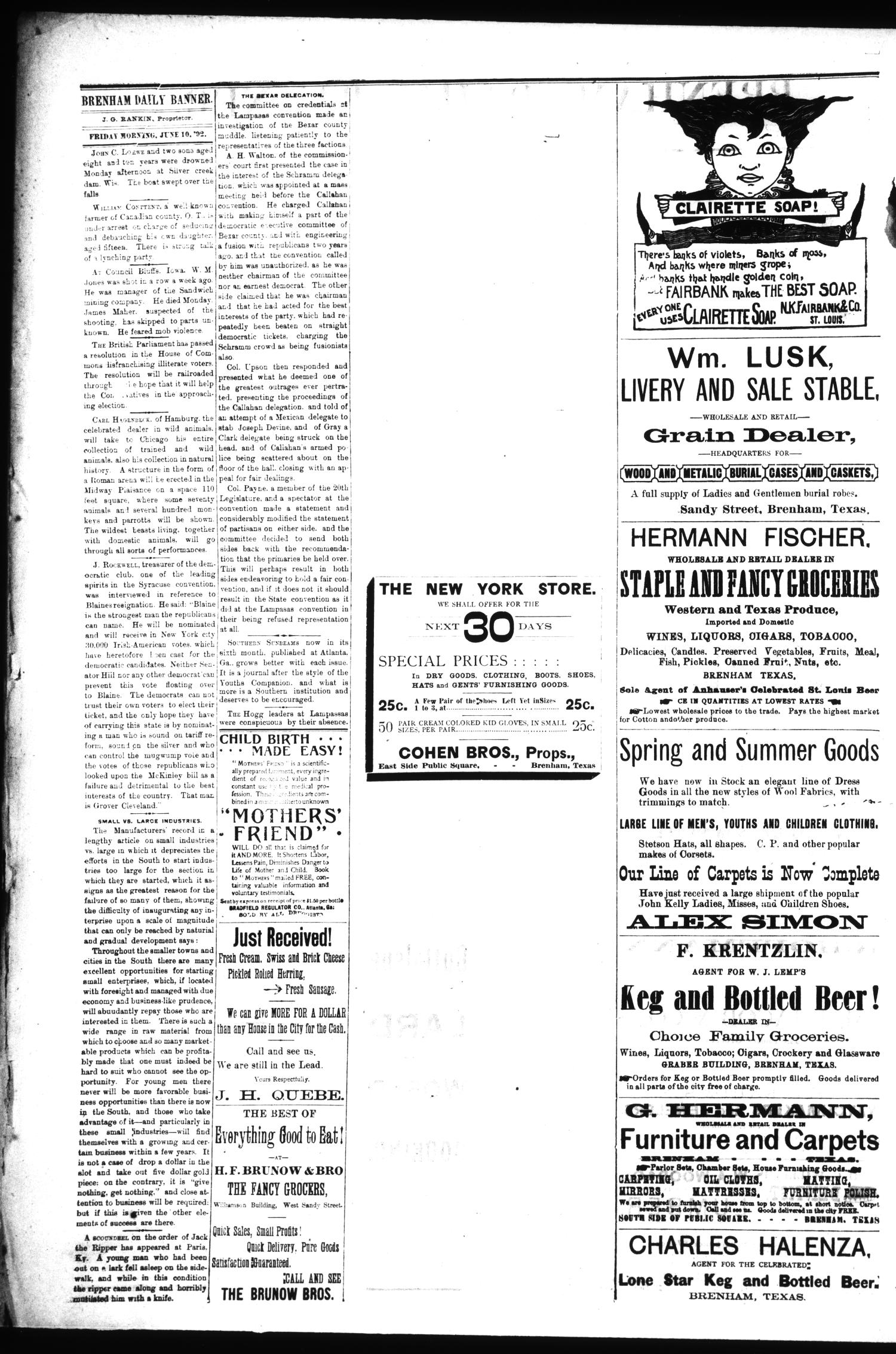 Brenham Daily Banner. (Brenham, Tex.), Vol. 17, No. 140, Ed. 1 Friday, June 10, 1892
                                                
                                                    [Sequence #]: 2 of 4
                                                