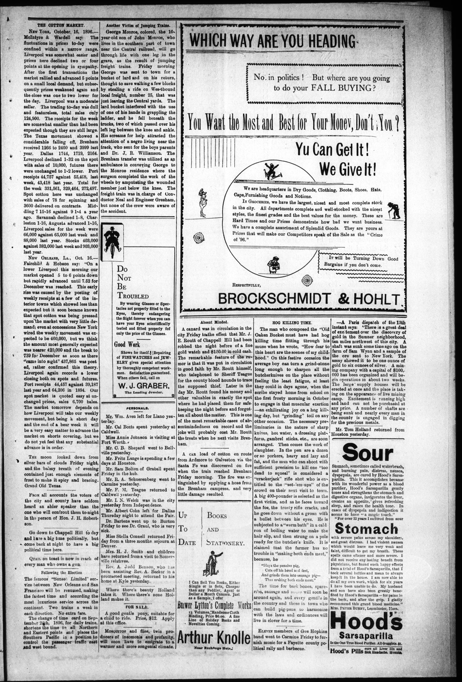 Brenham Daily Banner. (Brenham, Tex.), Vol. 20, No. 48, Ed. 1 Saturday, October 17, 1896
                                                
                                                    [Sequence #]: 3 of 8
                                                