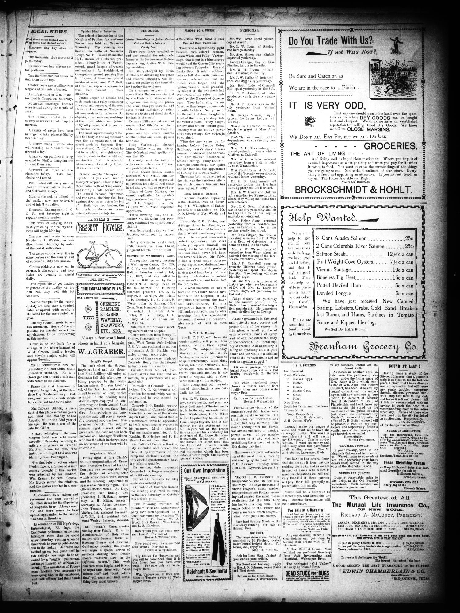 Brenham Daily Banner. (Brenham, Tex.), Vol. 22, No. 188, Ed. 1 Sunday, August 1, 1897
                                                
                                                    [Sequence #]: 3 of 4
                                                