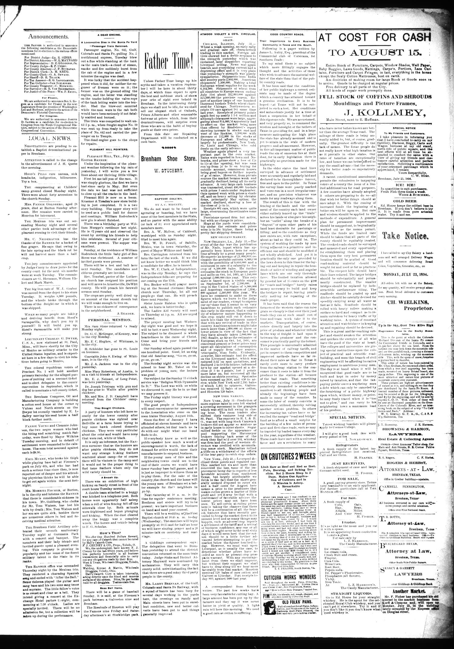Brenham Daily Banner. (Brenham, Tex.), Vol. 19, No. 176, Ed. 1 Wednesday, August 1, 1894
                                                
                                                    [Sequence #]: 3 of 4
                                                