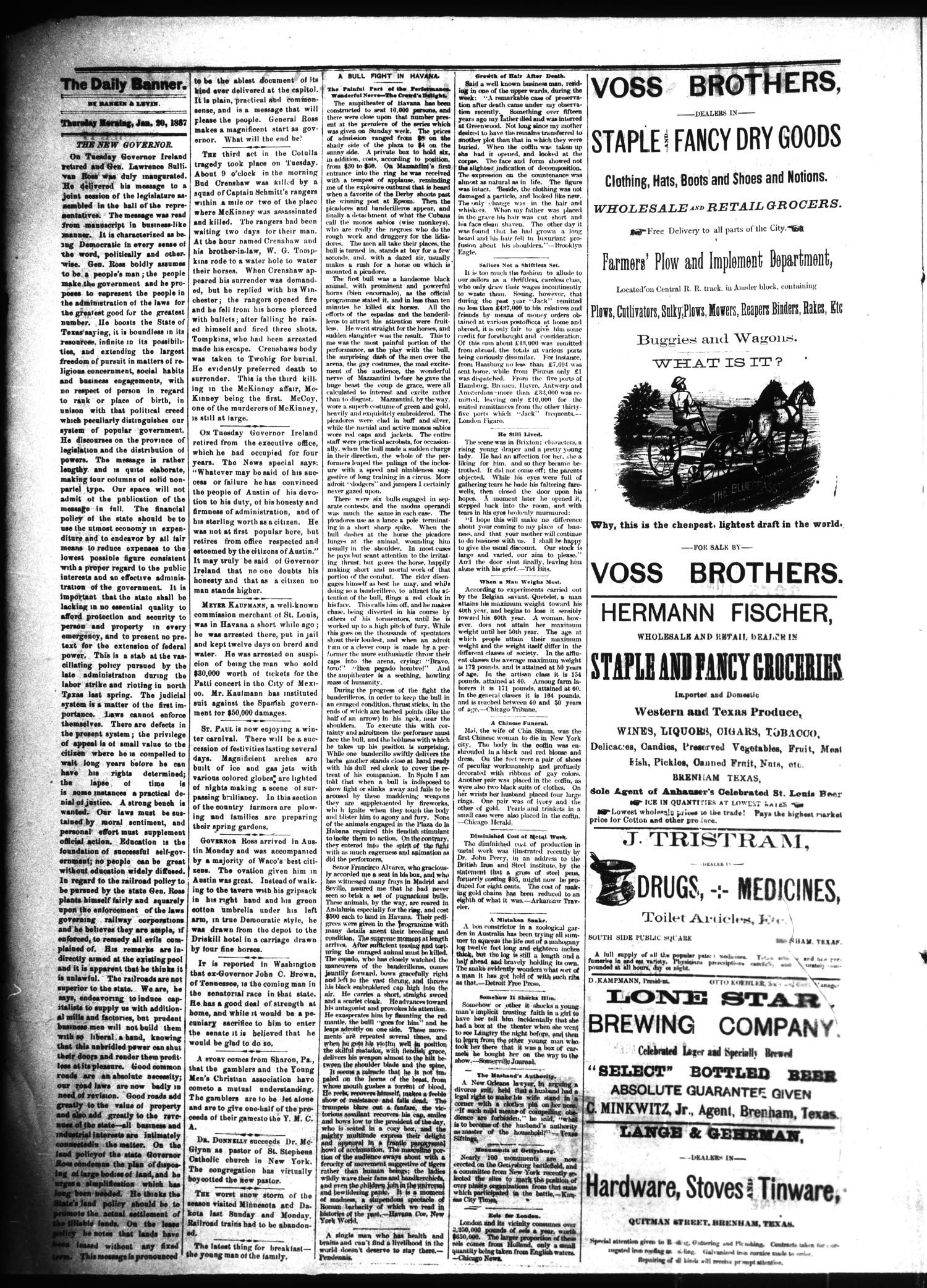 Brenham Daily Banner. (Brenham, Tex.), Vol. 12, No. 17, Ed. 1 Thursday, January 20, 1887
                                                
                                                    [Sequence #]: 2 of 4
                                                