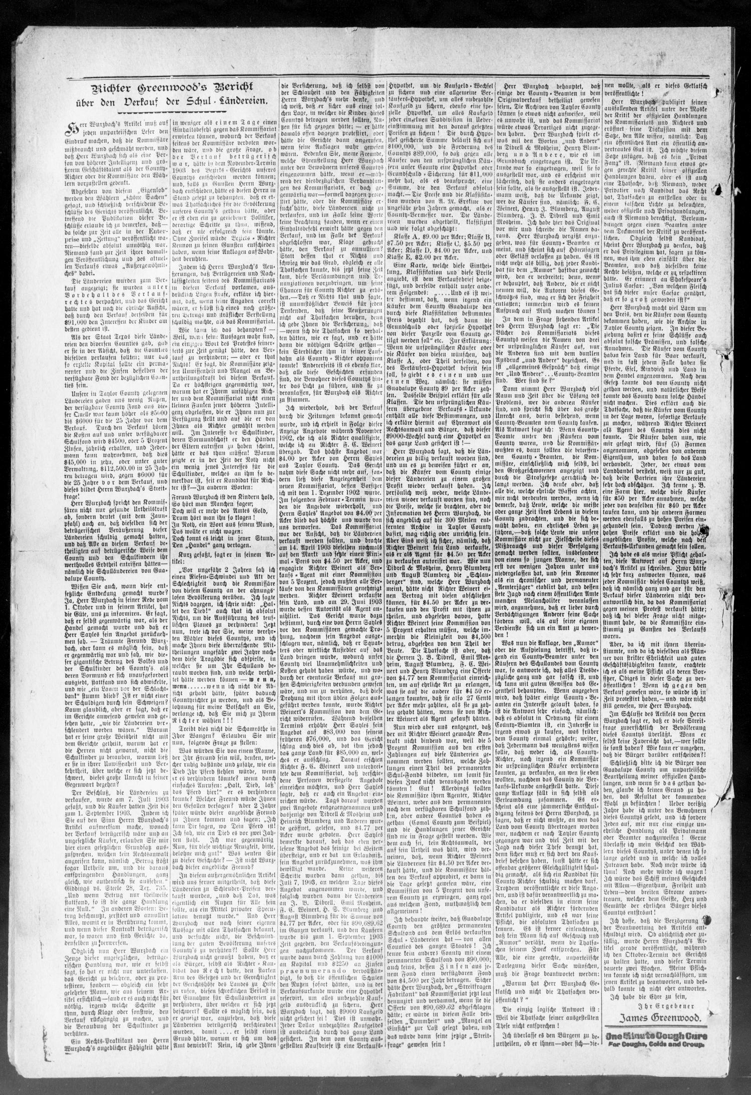 Seguiner Zeitung. (Seguin, Tex.), Vol. 14, No. 11, Ed. 1 Thursday, October 27, 1904
                                                
                                                    [Sequence #]: 8 of 8
                                                