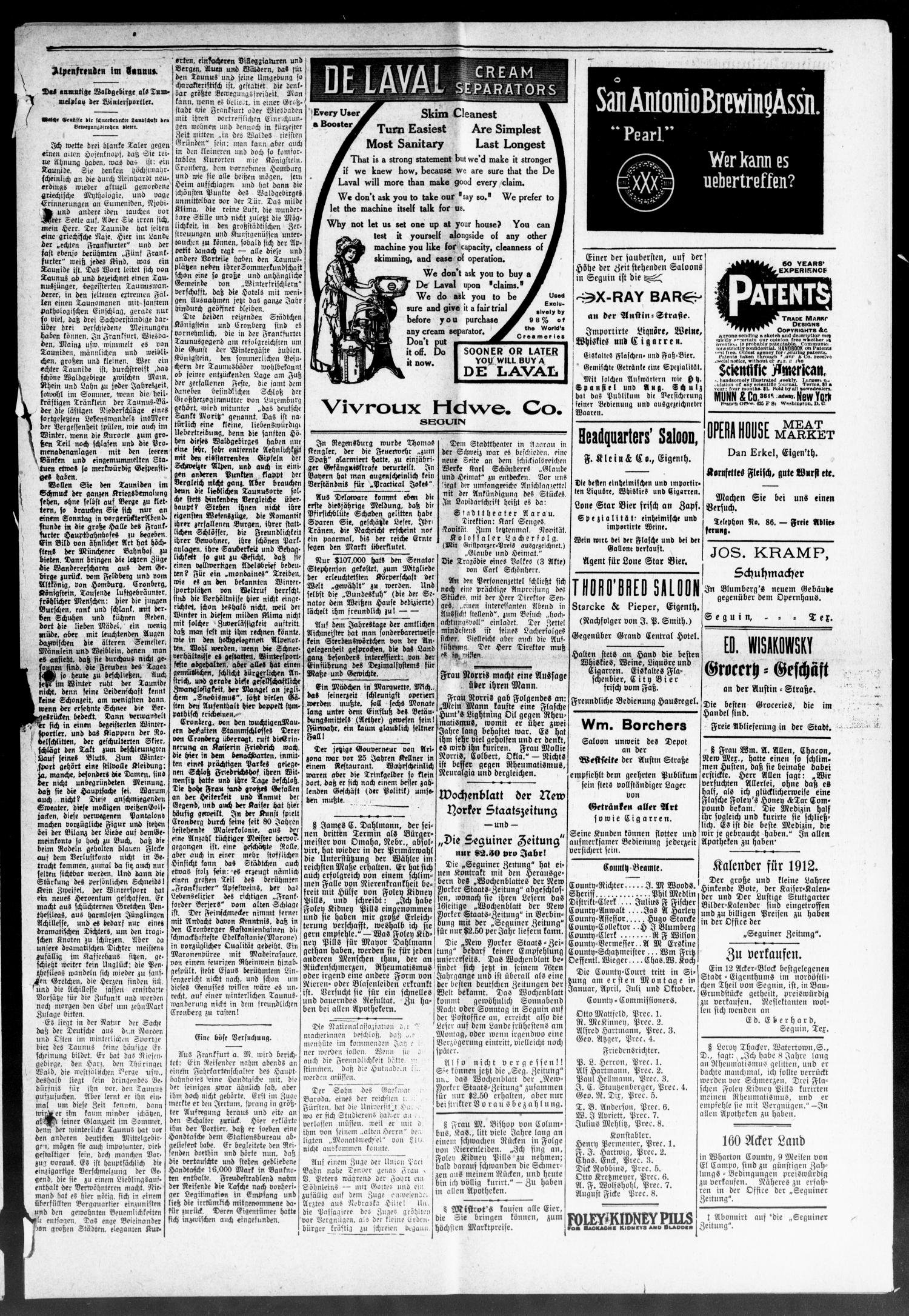 Seguiner Zeitung. (Seguin, Tex.), Vol. 21, No. 39, Ed. 1 Thursday, May 9, 1912
                                                
                                                    [Sequence #]: 3 of 8
                                                