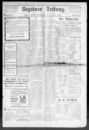 Seguiner Zeitung. (Seguin, Tex.), Vol. 17, No. 15, Ed. 1 Thursday, November 21, 1907