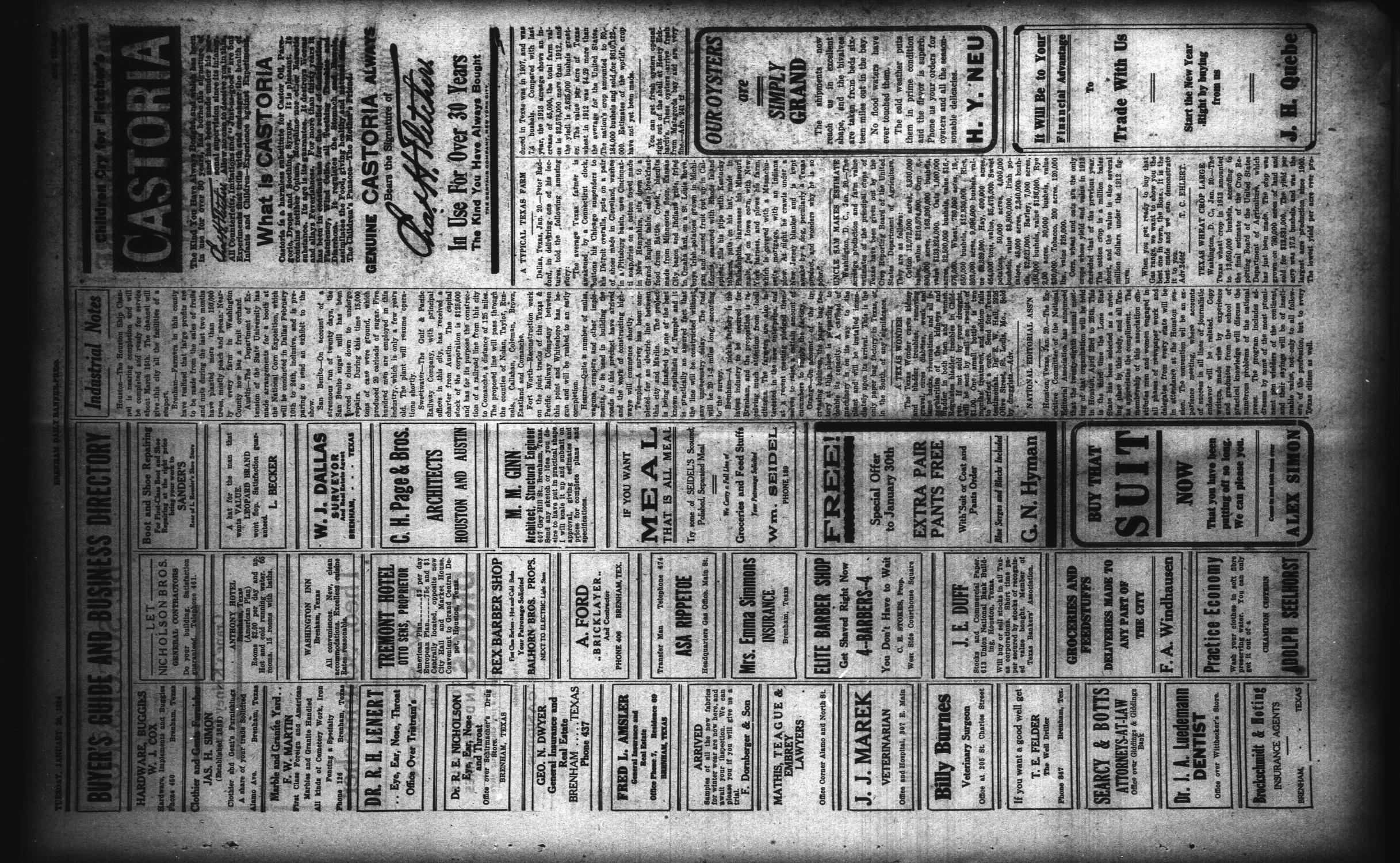 Brenham Daily Banner-Press (Brenham, Tex.), Vol. 30, No. 251, Ed. 1 Tuesday, January 20, 1914
                                                
                                                    [Sequence #]: 3 of 8
                                                