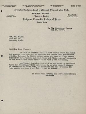 Primary view of object titled '[Letter from Concordia College Board of Control to William Hagen, May 12, 1927]'.