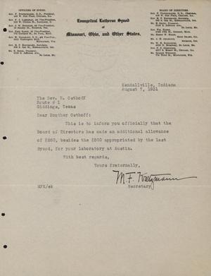 Primary view of object titled '[Letter from M. F. Kretzmann to R. Osthoff, August 7, 1931]'.