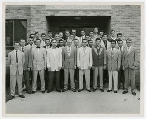 Primary view of object titled '[Students Gathered Outside of Hirschi Memorial Library]'.