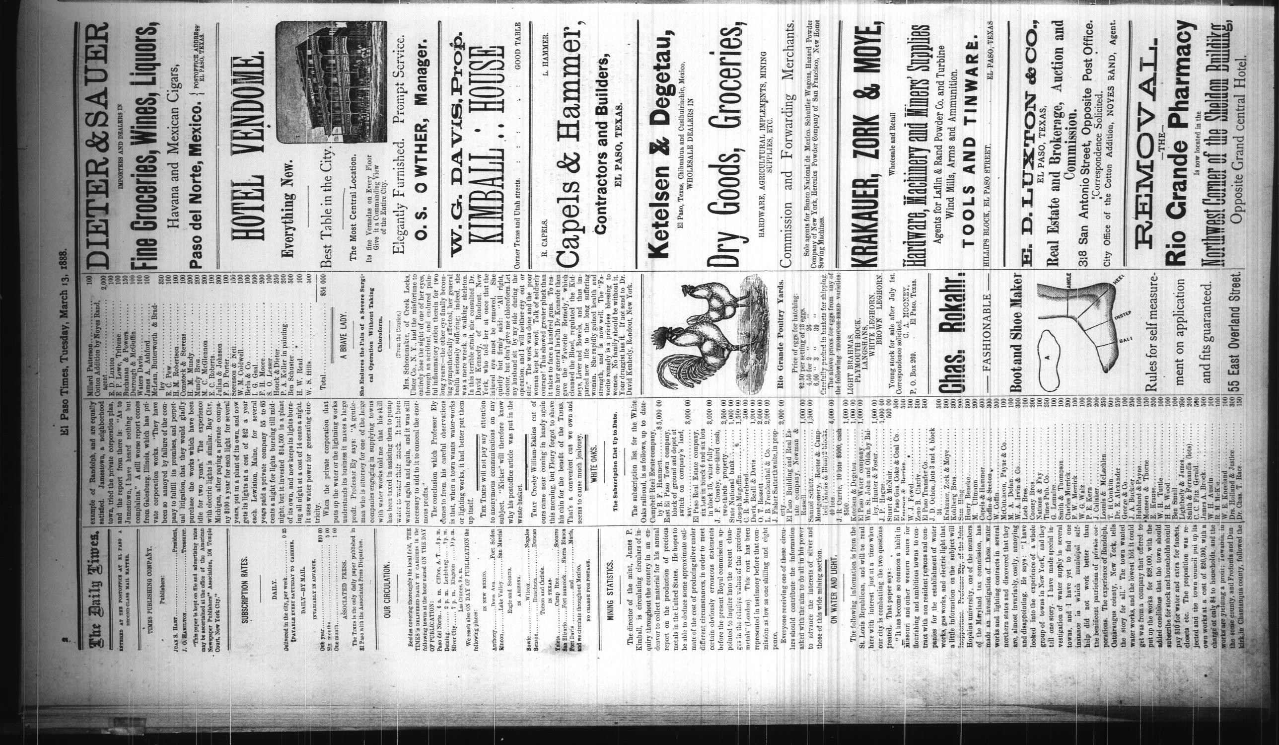 El Paso Times. (El Paso, Tex.), Vol. Eighth Year, No. 62, Ed. 1 Tuesday, March 13, 1888
                                                
                                                    [Sequence #]: 2 of 8
                                                