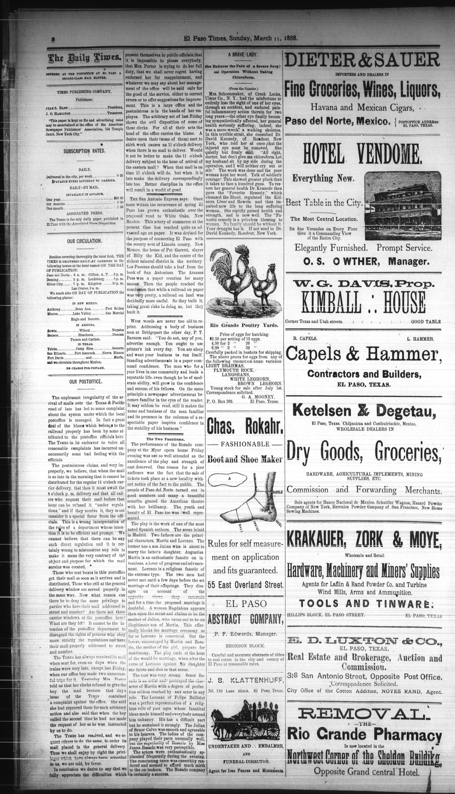 El Paso Times. (El Paso, Tex.), Vol. Eighth Year, No. 61, Ed. 1 Sunday, March 11, 1888
                                                
                                                    [Sequence #]: 2 of 8
                                                