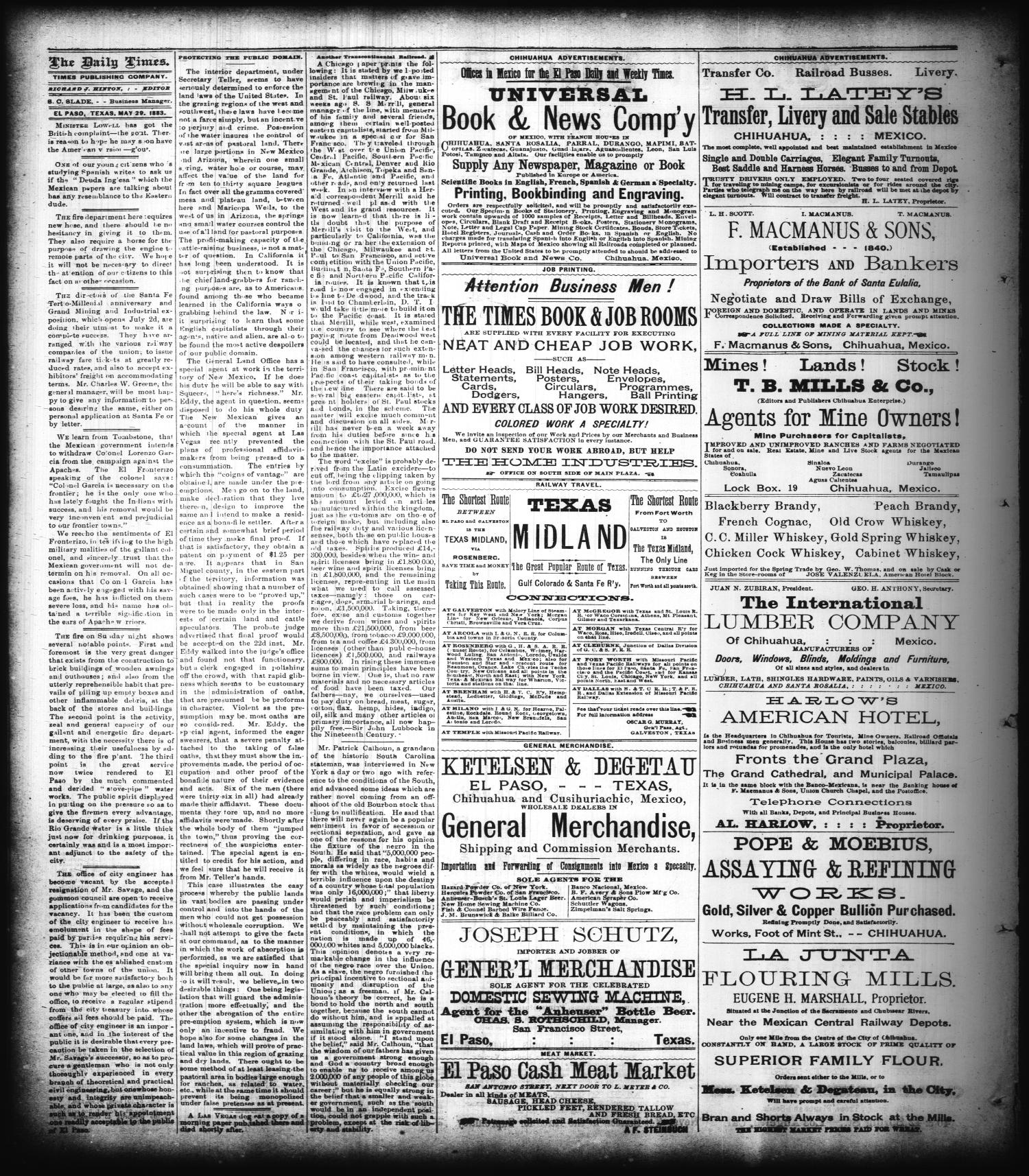 The El Paso Daily Times. (El Paso, Tex.), Vol. 2, No. 76, Ed. 1 Tuesday, May 29, 1883
                                                
                                                    [Sequence #]: 2 of 4
                                                