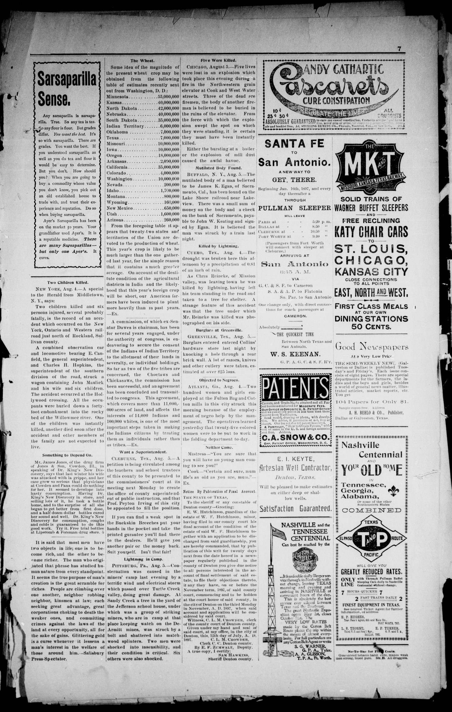Denton County News. (Denton, Tex.), Vol. 6, No. 15, Ed. 1 Thursday, August 12, 1897
                                                
                                                    [Sequence #]: 7 of 8
                                                