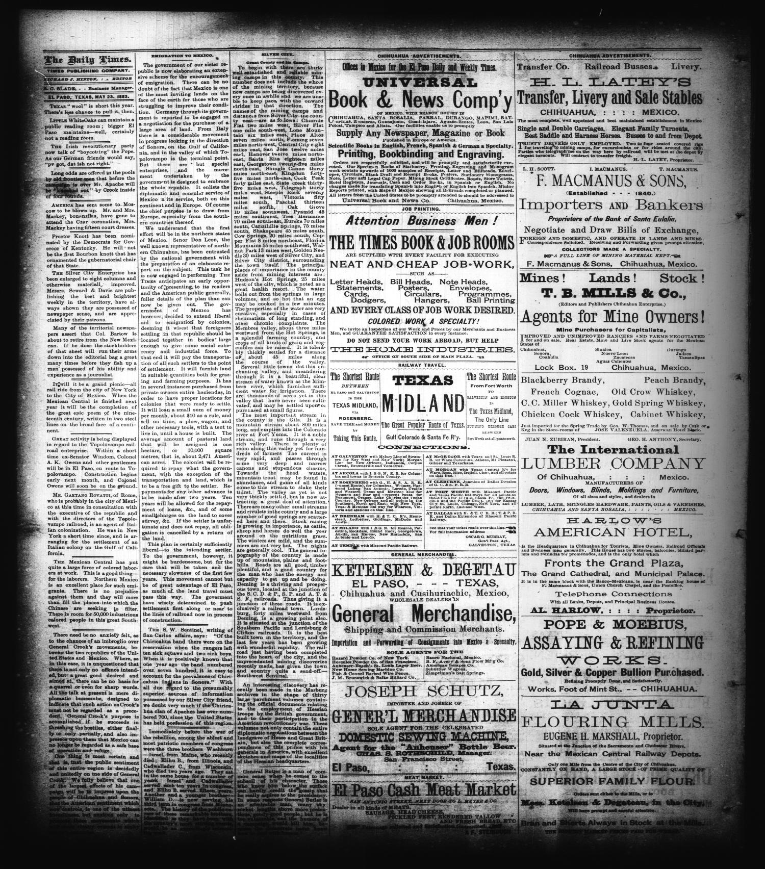 The El Paso Daily Times. (El Paso, Tex.), Vol. 2, No. 71, Ed. 1 Wednesday, May 23, 1883
                                                
                                                    [Sequence #]: 2 of 4
                                                