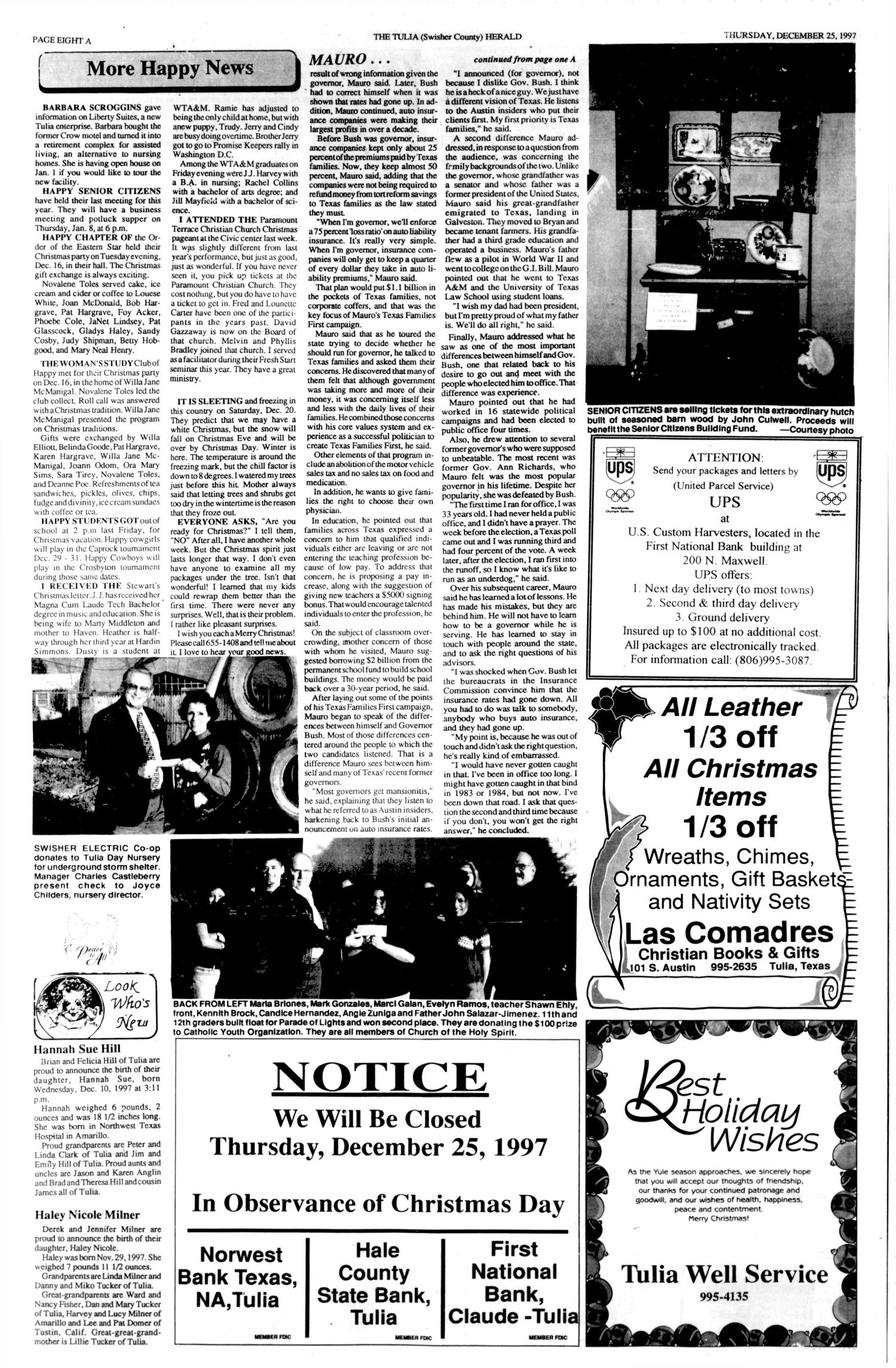 The Tulia Herald (Tulia, Tex.), Vol. 89, No. 52, Ed. 1 Thursday, December 25, 1997
                                                
                                                    [Sequence #]: 8 of 36
                                                
