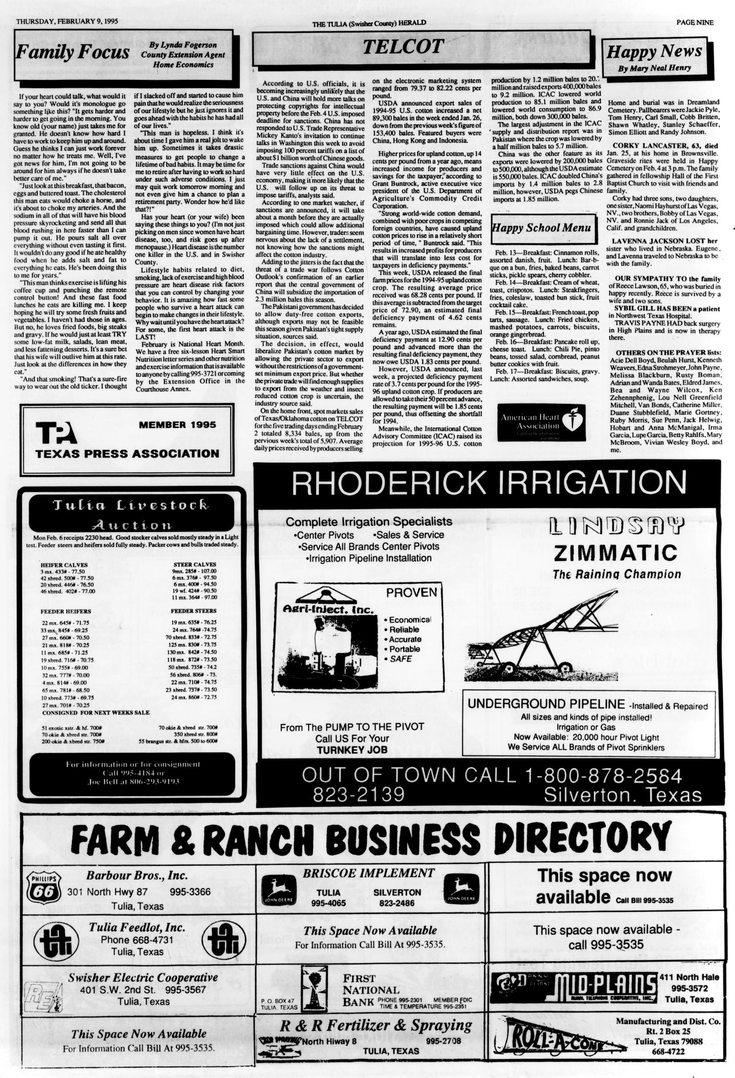 The Tulia Herald (Tulia, Tex.), Vol. 87, No. 6, Ed. 1 Thursday, February 9, 1995
                                                
                                                    [Sequence #]: 9 of 20
                                                