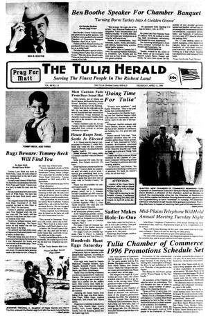 Primary view of object titled 'The Tulia Herald (Tulia, Tex.), Vol. 88, No. 15, Ed. 1 Thursday, April 11, 1996'.