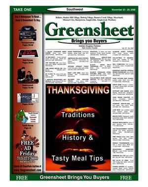 Primary view of object titled 'Greensheet (Houston, Tex.), Vol. 37, No. 500, Ed. 1 Thursday, November 23, 2006'.