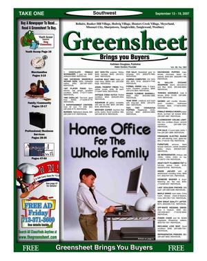 Primary view of object titled 'Greensheet (Houston, Tex.), Vol. 38, No. 380, Ed. 1 Thursday, September 13, 2007'.