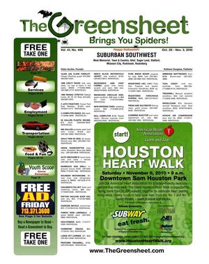 Primary view of object titled 'The Greensheet (Houston, Tex.), Vol. 41, No. 465, Ed. 1 Thursday, October 28, 2010'.