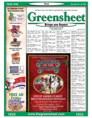 Primary view of object titled 'Greensheet (Houston, Tex.), Vol. 38, No. 502, Ed. 1 Friday, November 23, 2007'.