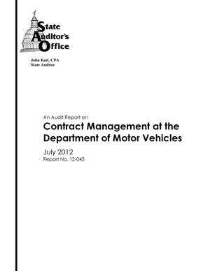 Primary view of object titled 'An Audit Report on Contract Management at the Department of Motor Vehicles'.