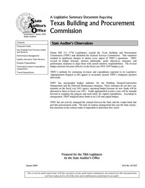 Primary view of object titled 'A Legislative Summary Document Regarding Building and Procurement Commission'.