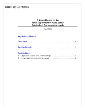 Primary view of object titled 'A Special Report on the Texas Department of Public Safety Criminialist' Compensation Levels'.