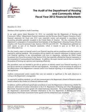 Primary view of object titled 'A Report on the Audit of the Department of Housing and Community Affairs' Fiscal Year 2012 Financial Statements'.