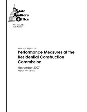 Primary view of object titled 'An Audit Report on Performance Measures at the Residential Construction Commission'.