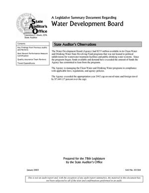 Primary view of object titled 'A Legislative Summary Document Regarding Water Development Board'.