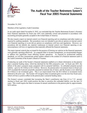 Primary view of object titled 'A Report on the Audit of the Teacher Retirement System's Fiscal Year 2005 Financial Statements'.