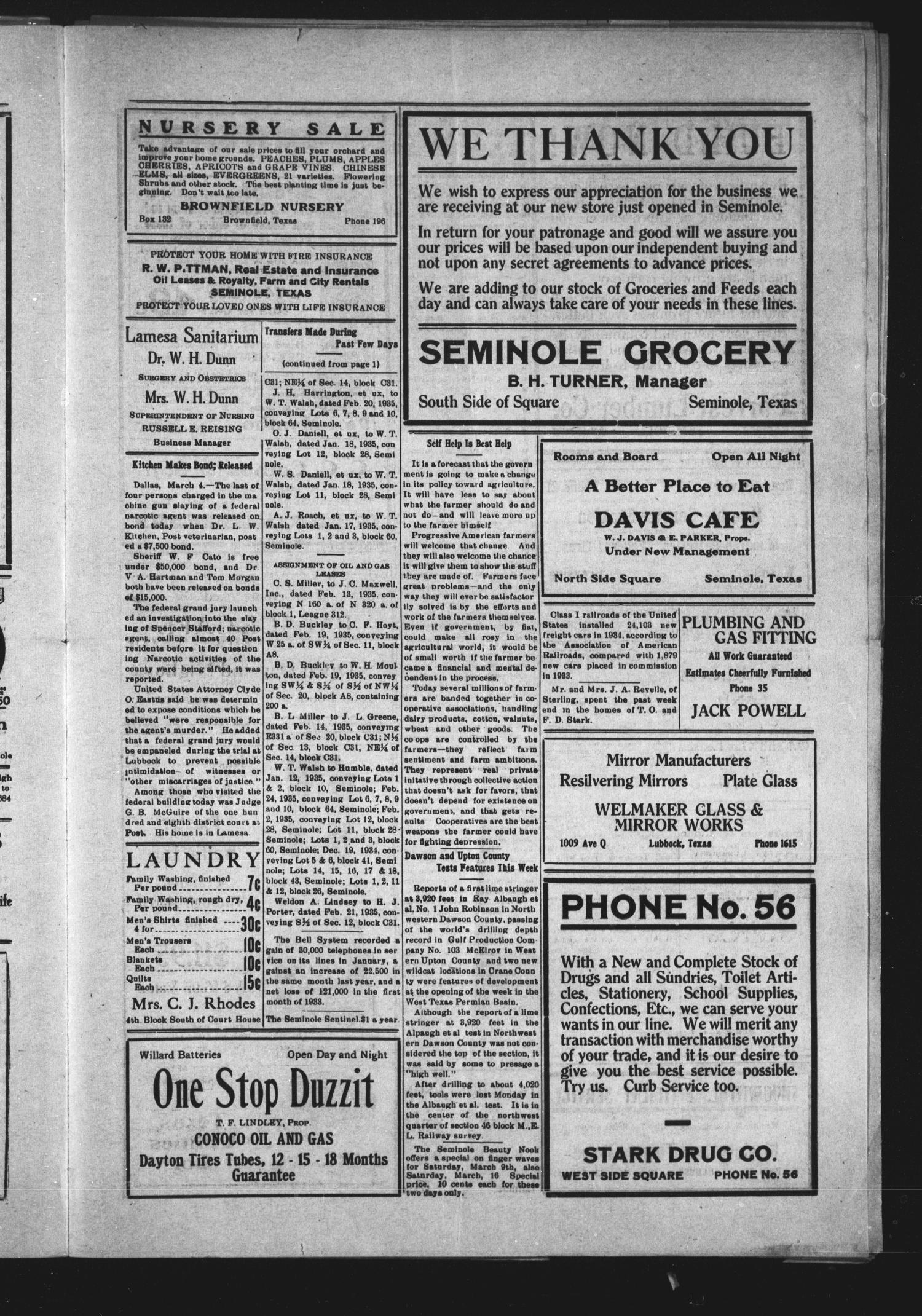 The Seminole Sentinel (Seminole, Tex.), Vol. 29, No. 1, Ed. 1 Thursday, March 7, 1935
                                                
                                                    [Sequence #]: 3 of 4
                                                