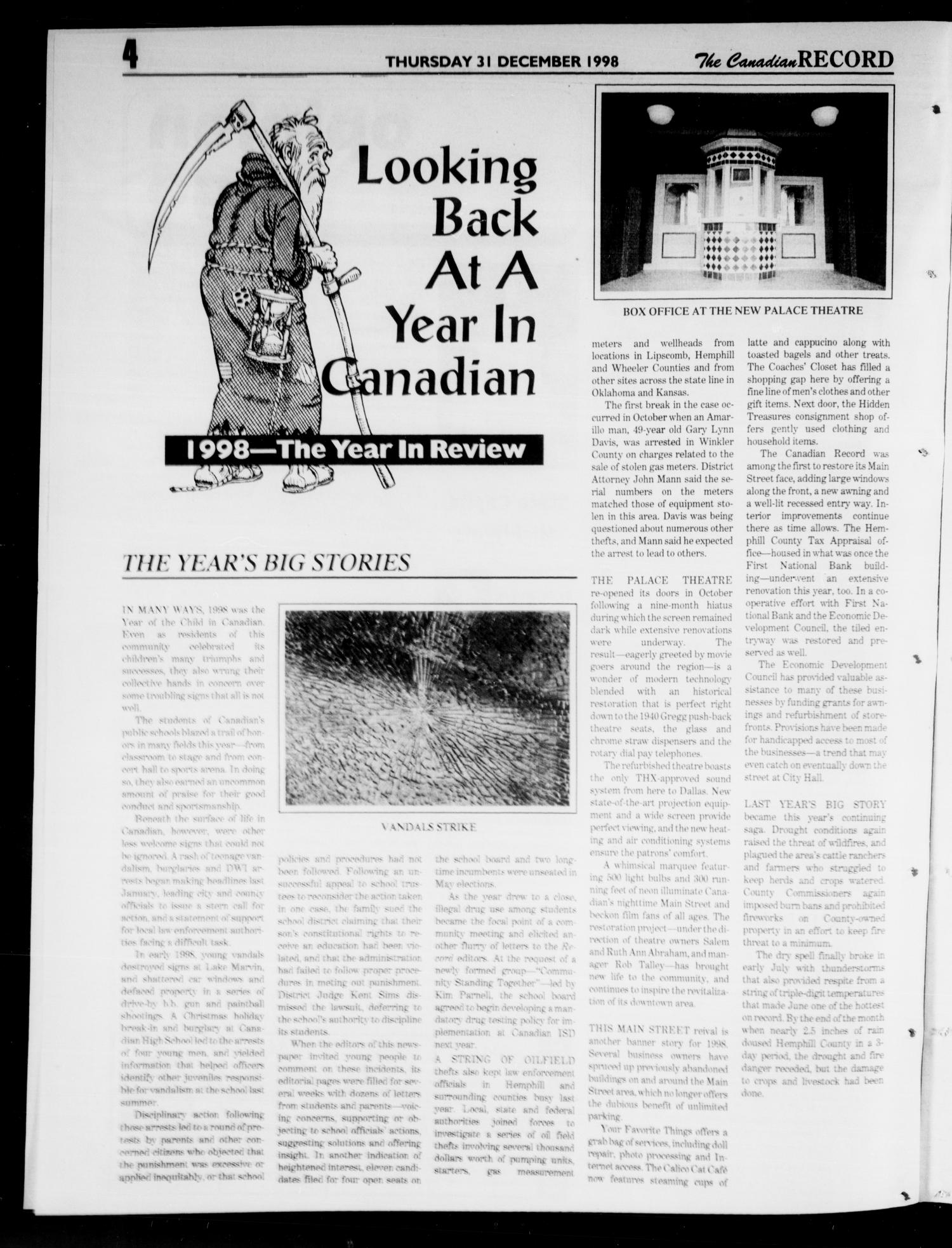 The Canadian Record (Canadian, Tex.), Vol. 108, No. 53, Ed. 1 Thursday, December 31, 1998
                                                
                                                    [Sequence #]: 4 of 24
                                                