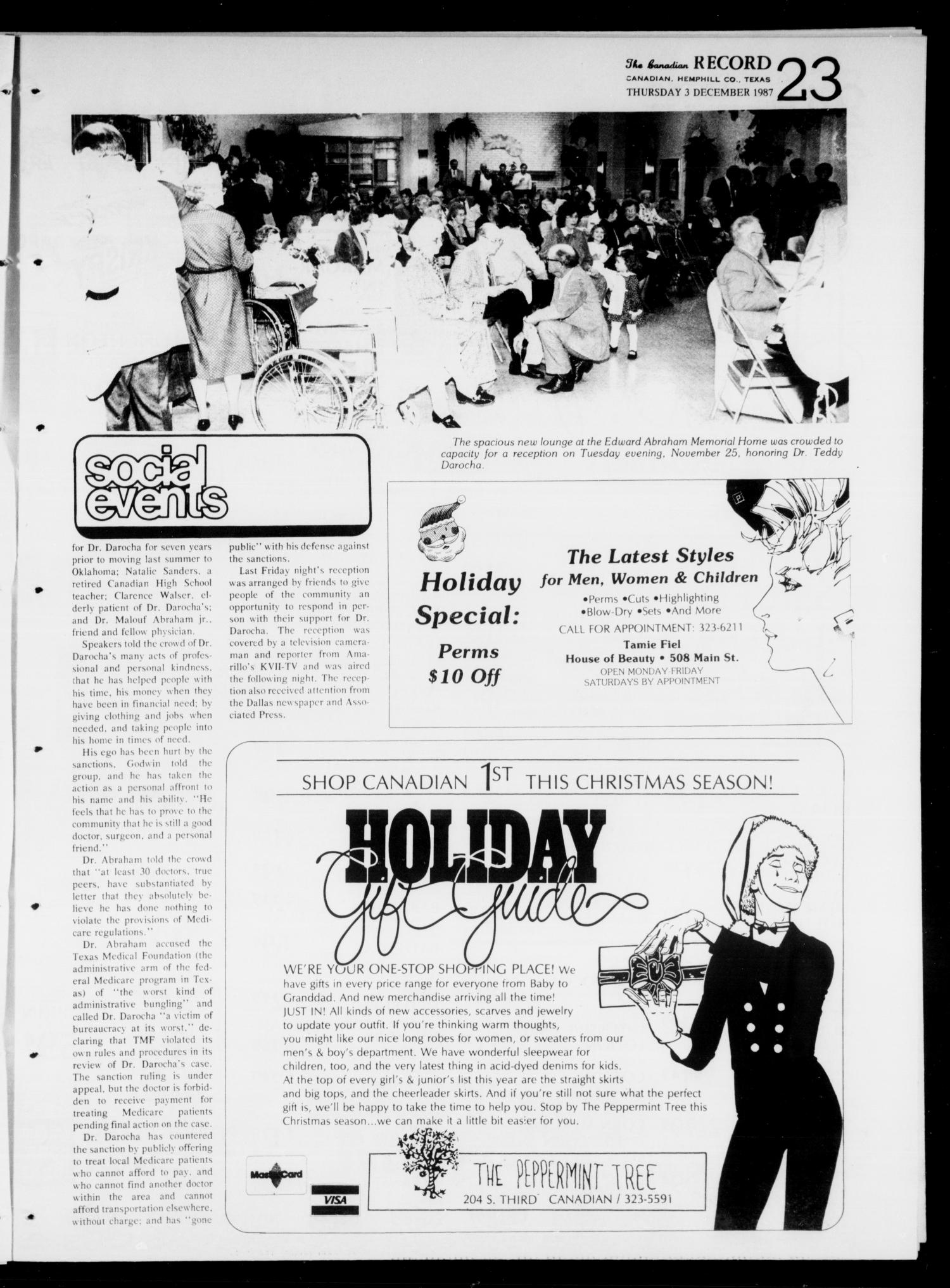 The Canadian Record (Canadian, Tex.), Vol. 97, No. 49, Ed. 1 Thursday, December 3, 1987
                                                
                                                    [Sequence #]: 23 of 32
                                                