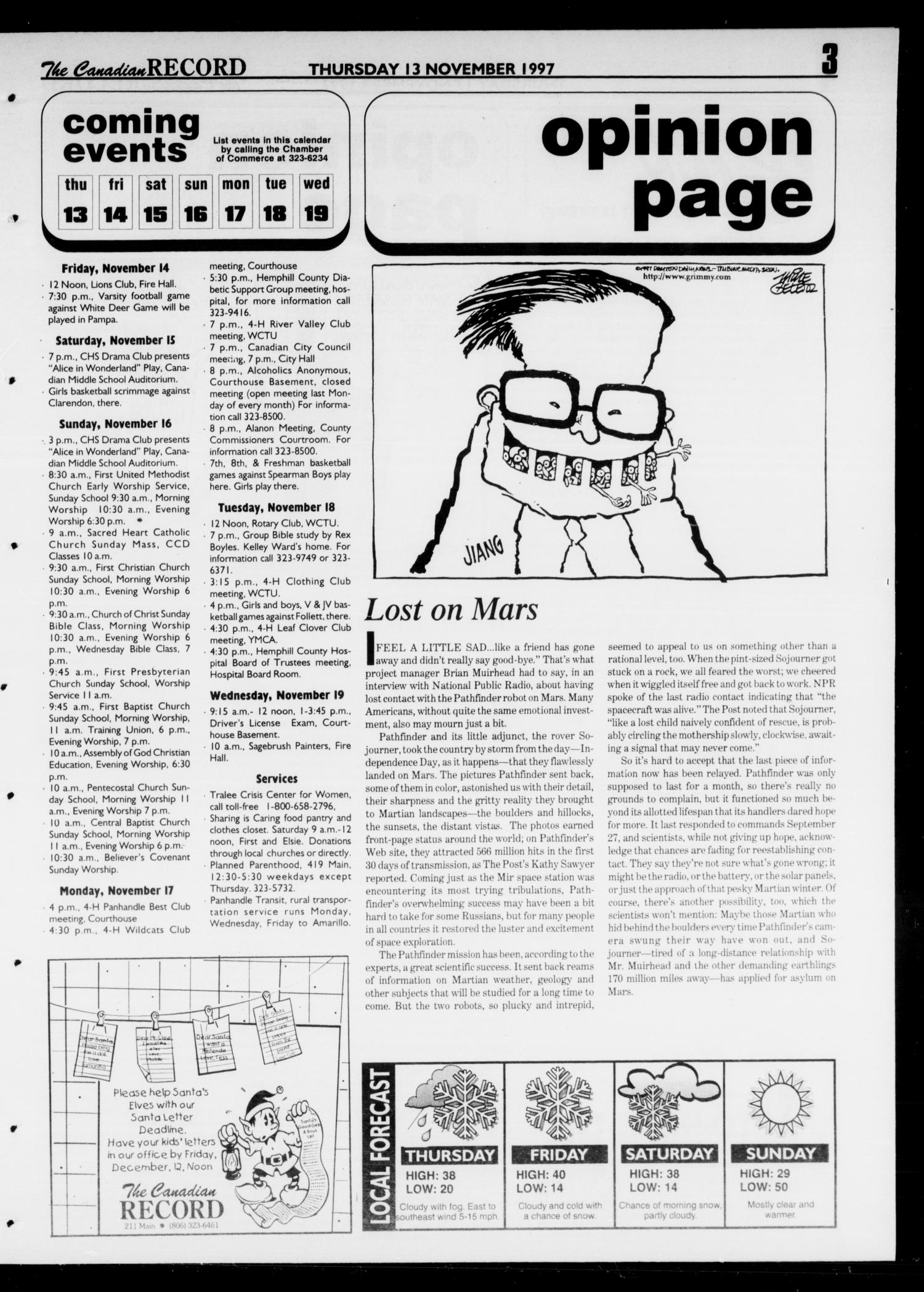 The Canadian Record (Canadian, Tex.), Vol. 107, No. 46, Ed. 1 Thursday, November 13, 1997
                                                
                                                    [Sequence #]: 3 of 32
                                                