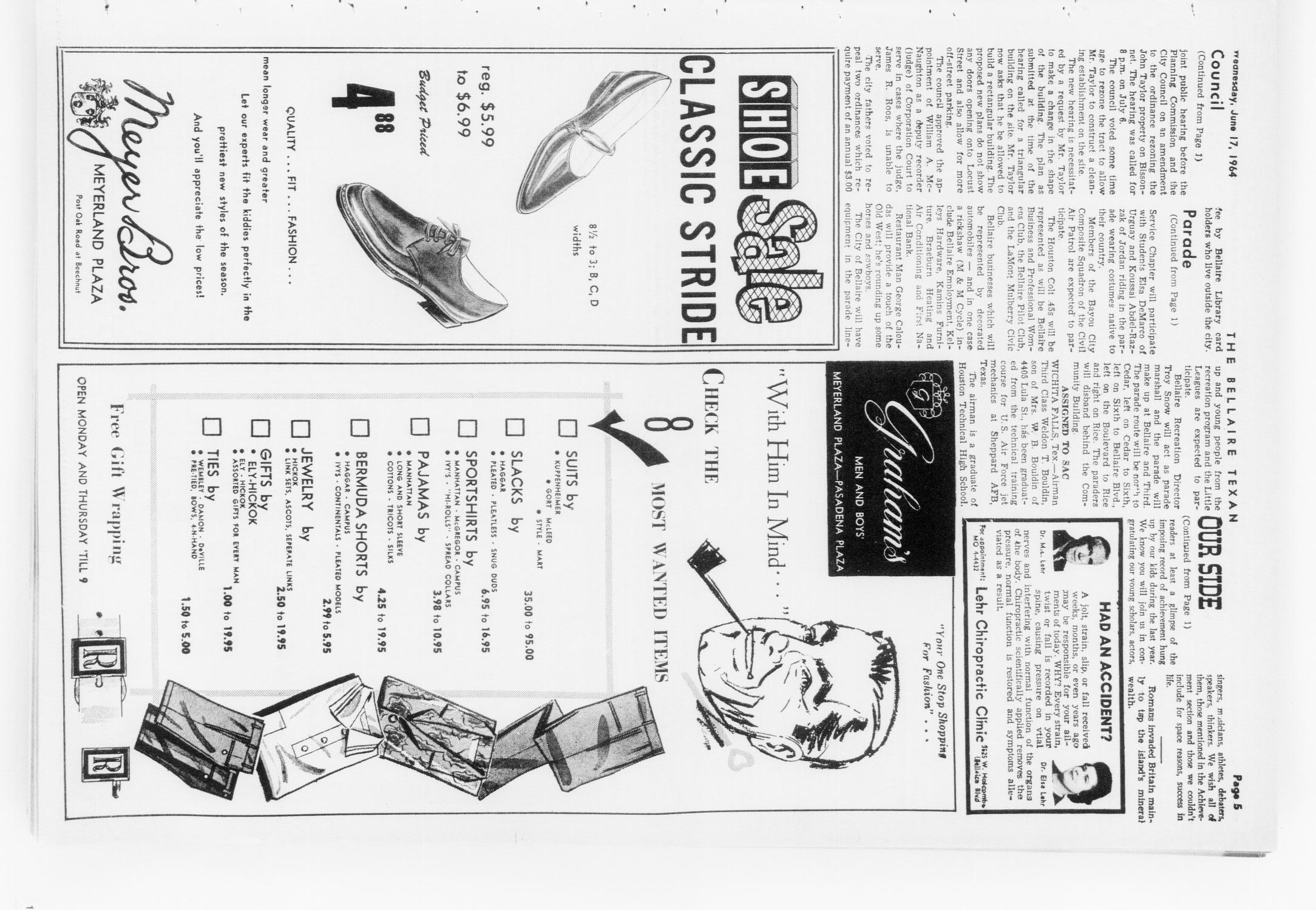 The Bellaire Texan (Bellaire, Tex.), Vol. 11, No. 16, Ed. 1 Wednesday, June 17, 1964
                                                
                                                    [Sequence #]: 5 of 71
                                                
