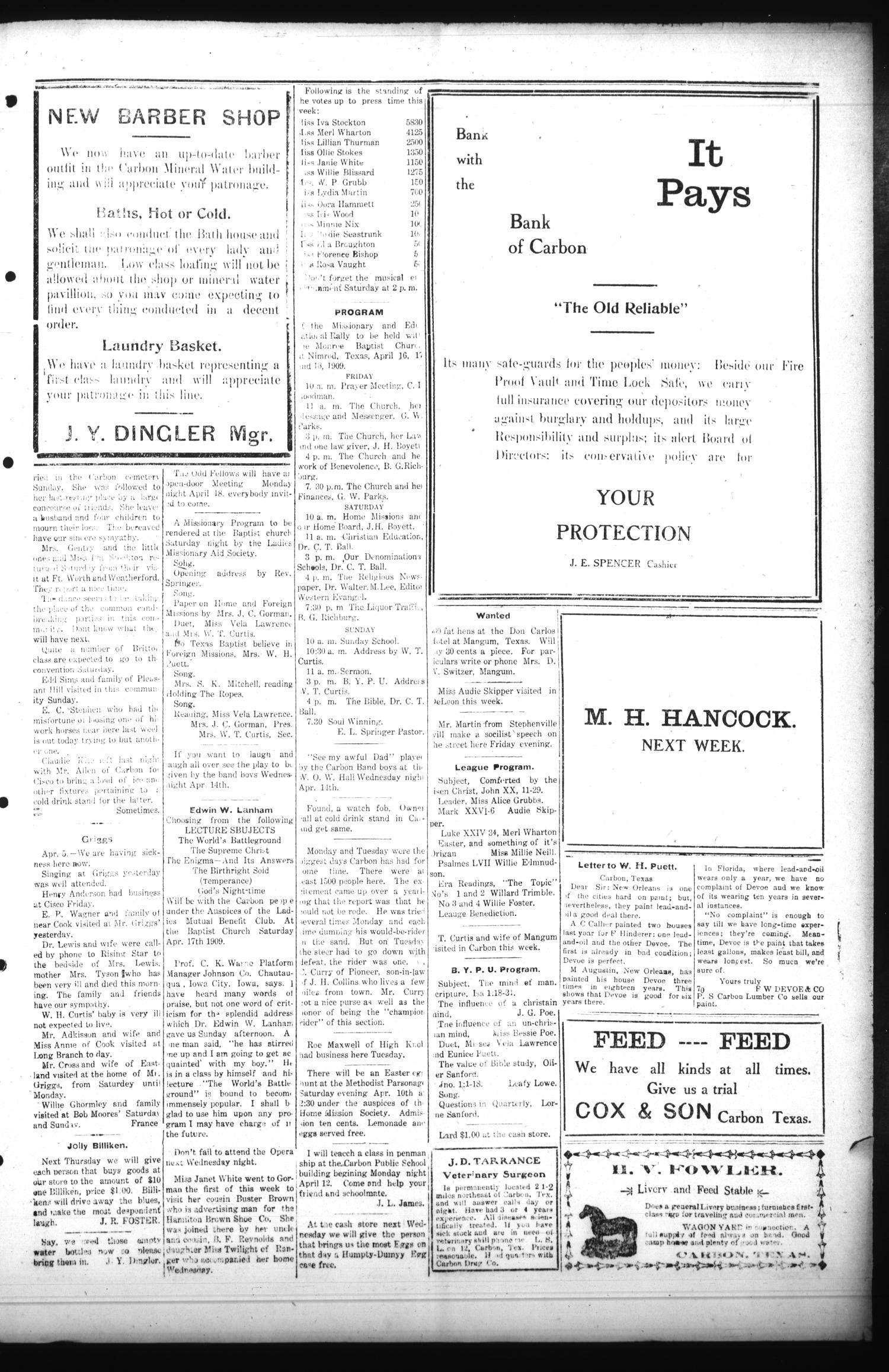 The Carbon News (Carbon, Tex.), Vol. 8, No. 31, Ed. 1 Thursday, April 8, 1909
                                                
                                                    [Sequence #]: 3 of 4
                                                