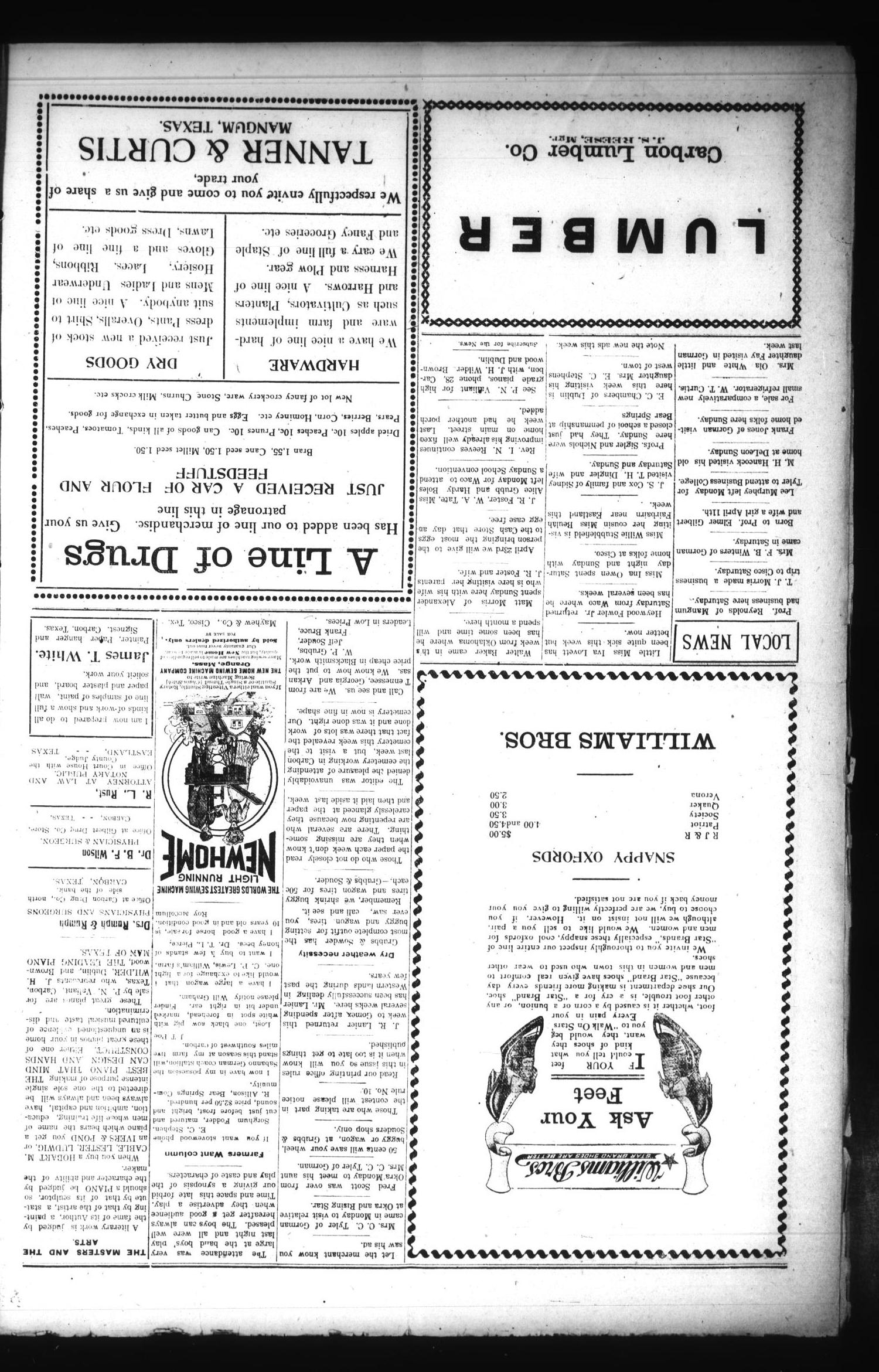 The Carbon News (Carbon, Tex.), Vol. 8, No. 32, Ed. 1 Thursday, April 15, 1909
                                                
                                                    [Sequence #]: 4 of 4
                                                