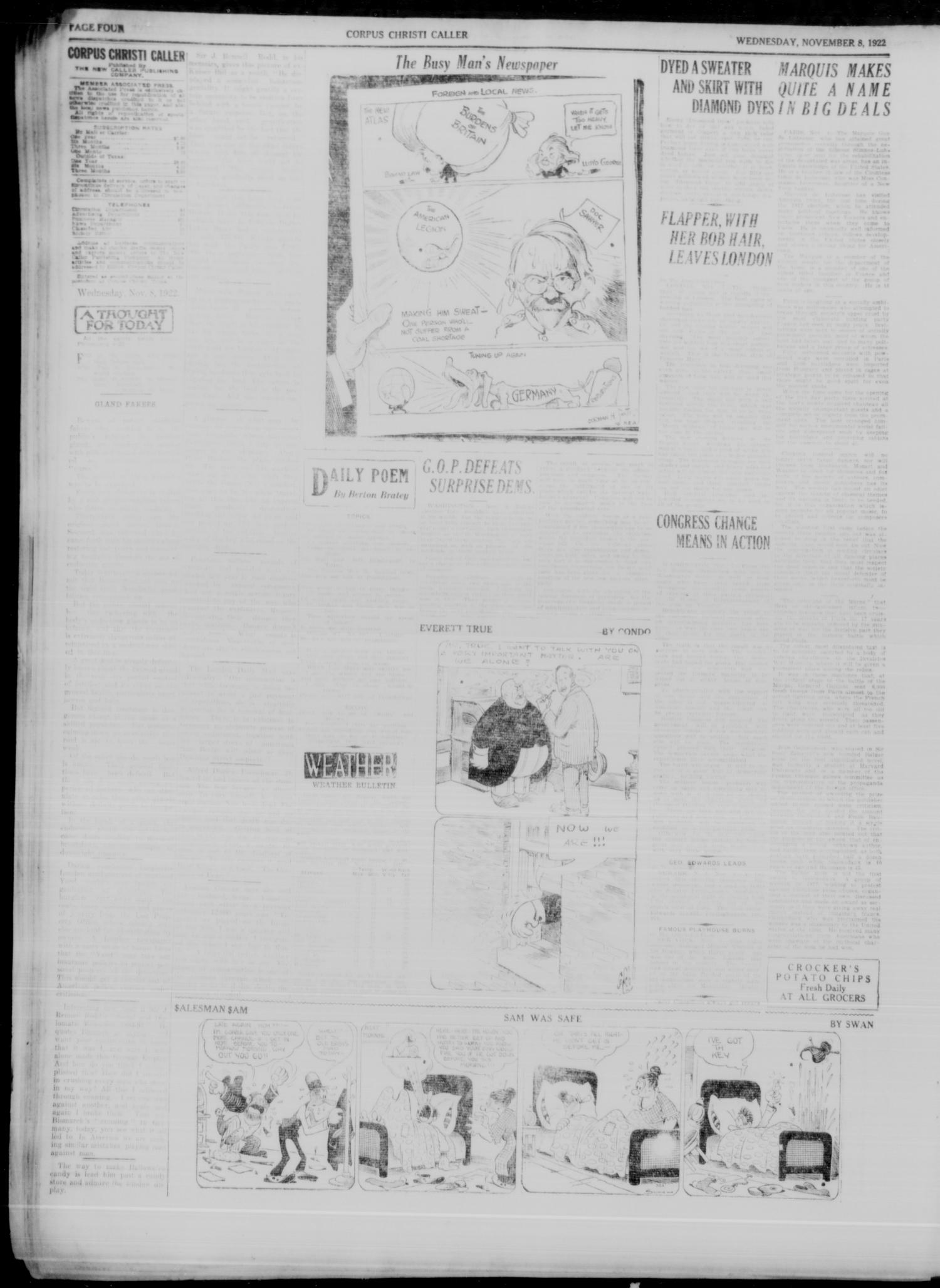 Corpus Christi Caller (Corpus Christi, Tex.), Vol. 23, No. 256, Ed. 1 Wednesday, November 8, 1922
                                                
                                                    [Sequence #]: 4 of 8
                                                